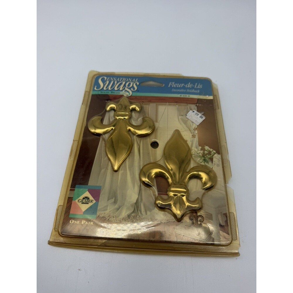 Vintage Brass Graber Sensational Swags Fleur-de-Lis Holdback 1 Pair 8-131-8 NIP